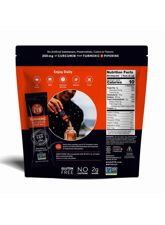 Zyn Electrolyte Drink Mix Hydration Packets (32 Servings), BlackBerry Dragonfruit Electrolytes Powder, Hydration Packets w/Turmeric Curcumin, Vitamin C & D, Zinc, Hydrate & Recover Electrolyte Powder - Image 3