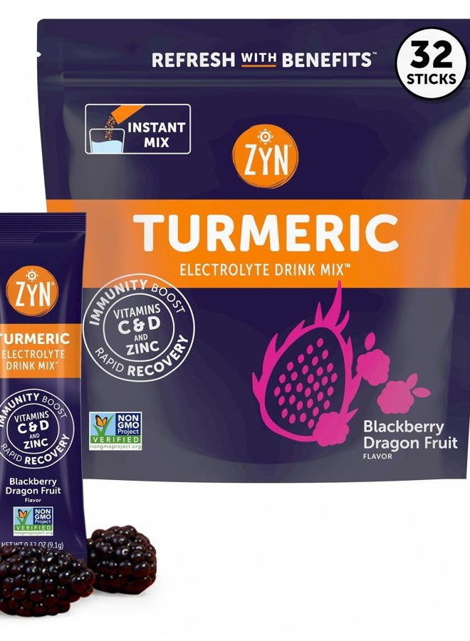 Zyn Electrolyte Drink Mix Hydration Packets (32 Servings), BlackBerry Dragonfruit Electrolytes Powder, Hydration Packets w/Turmeric Curcumin, Vitamin C & D, Zinc, Hydrate & Recover Electrolyte Powder - Image 1