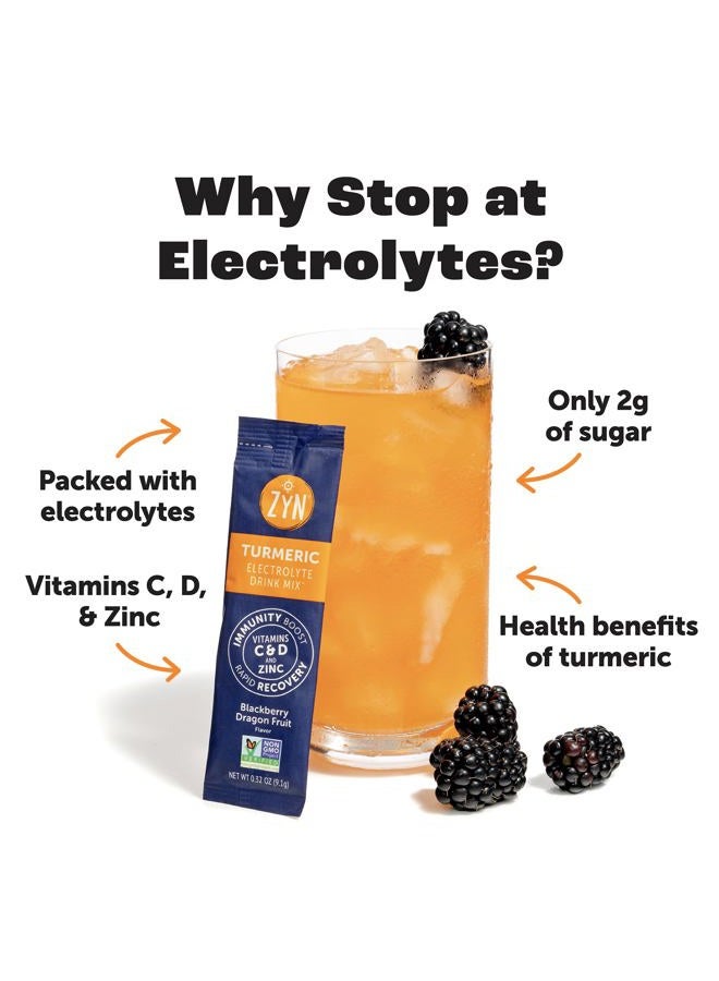 Zyn Electrolyte Drink Mix Hydration Packets (32 Servings), BlackBerry Dragonfruit Electrolytes Powder, Hydration Packets w/Turmeric Curcumin, Vitamin C & D, Zinc, Hydrate & Recover Electrolyte Powder - Image 2