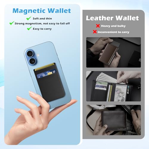 imluckies Magnetic Wallet for iPhone Magsafe, Double Stretchy Fabric Pocket Wallet, Magnet Credit ID Card Wallet Holder for iPhone 17 Pro Max / 17 Pro / 17/16 / 15/14 / 13/12 Series, Black - Image 4