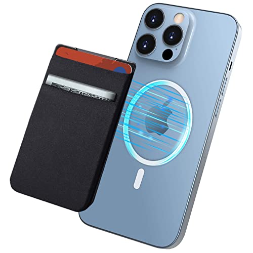 imluckies Magnetic Wallet for iPhone Magsafe, Double Stretchy Fabric Pocket Wallet, Magnet Credit ID Card Wallet Holder for iPhone 17 Pro Max / 17 Pro / 17/16 / 15/14 / 13/12 Series, Black - Image 1