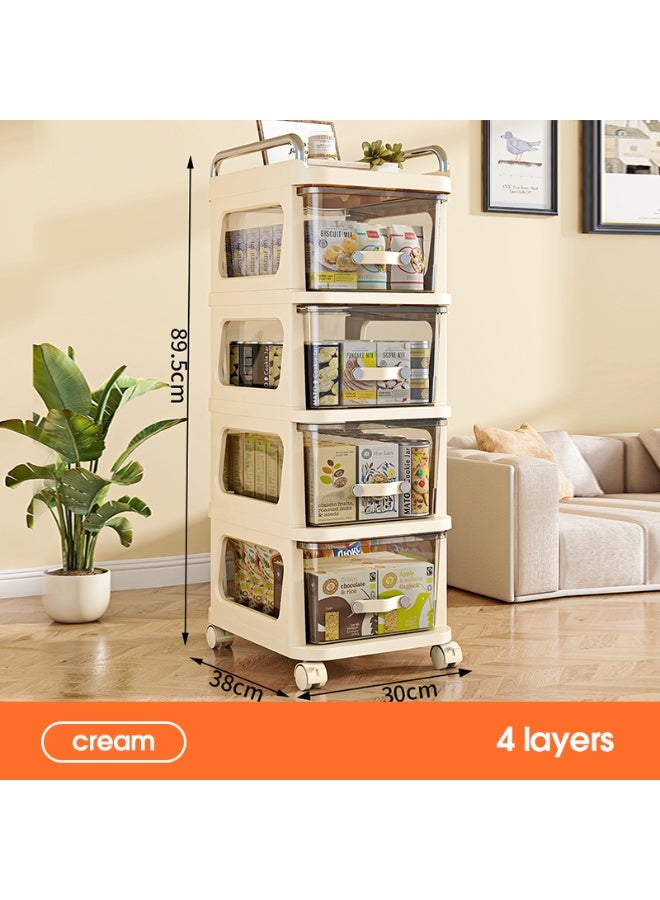 ايست من نون عربة تخزين متحركة بأربع طبقات مع عجلات، عربة متنقلة تحت المكتب مع مقبض لتنظيم المكتب والمنزل والمطبخ، كريم 30 × 38 × 89.5 سم - Image 2