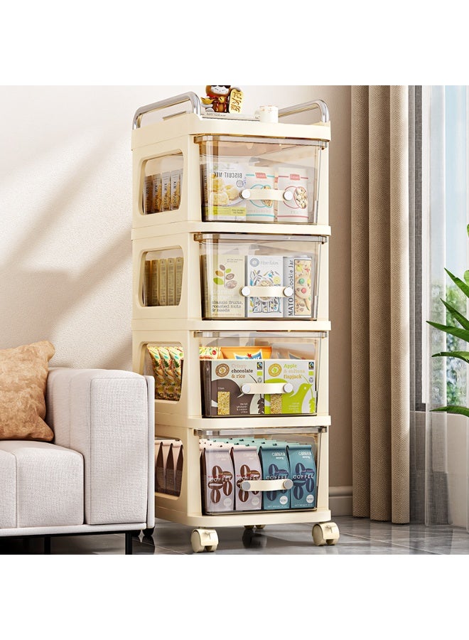 ايست من نون عربة تخزين متحركة بأربع طبقات مع عجلات، عربة متنقلة تحت المكتب مع مقبض لتنظيم المكتب والمنزل والمطبخ، كريم 30 × 38 × 89.5 سم - Image 1