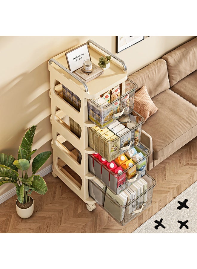 ايست من نون عربة تخزين متحركة بأربع طبقات مع عجلات، عربة متنقلة تحت المكتب مع مقبض لتنظيم المكتب والمنزل والمطبخ، كريم 30 × 38 × 89.5 سم - Image 4