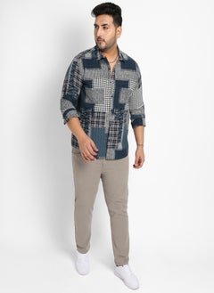 Instafab Plus Men's Navy Blue Herringbone Block Shirt  - Image 5