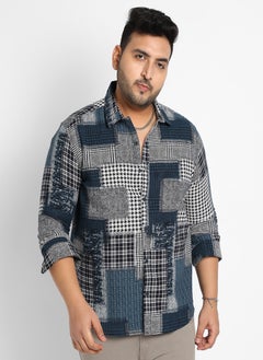 Instafab Plus Men's Navy Blue Herringbone Block Shirt  - Image 2
