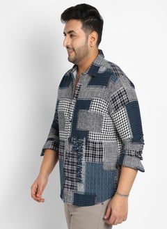 Instafab Plus Men's Navy Blue Herringbone Block Shirt  - Image 3