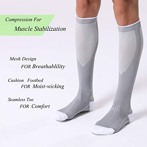 FITRELL 3 Pairs Compression Socks for Women and Men 20-30mmHg- Circulation and Muscle Support Socks for Travel, Running, Nurse, Knee High, Medical GREY S/M - Image 3