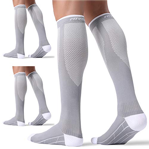 FITRELL 3 Pairs Compression Socks for Women and Men 20-30mmHg- Circulation and Muscle Support Socks for Travel, Running, Nurse, Knee High, Medical GREY S/M - Image 1
