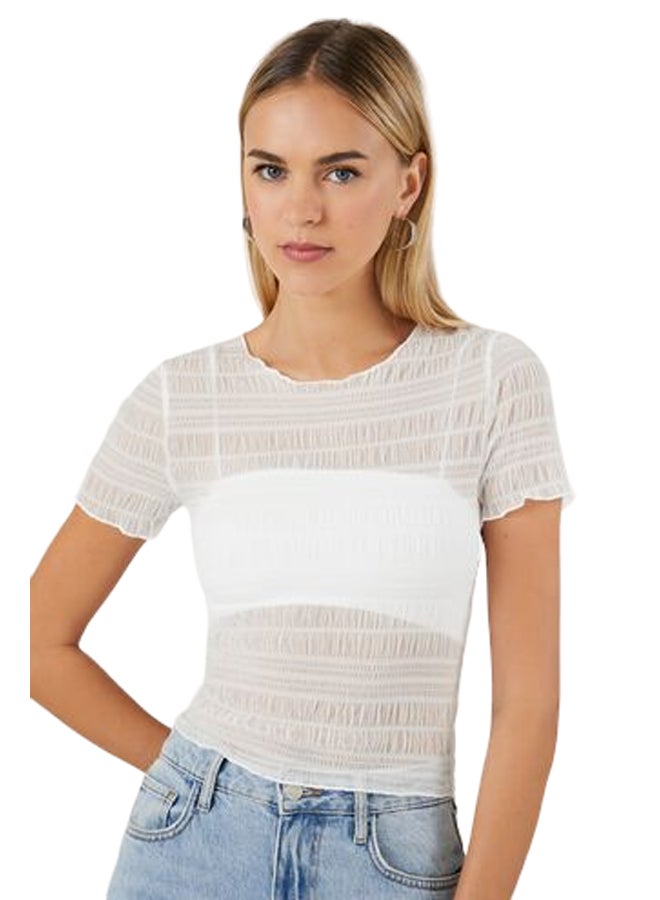 FOREVER 21 Sheer Mesh Lettuce-Edge Tee - Image 1