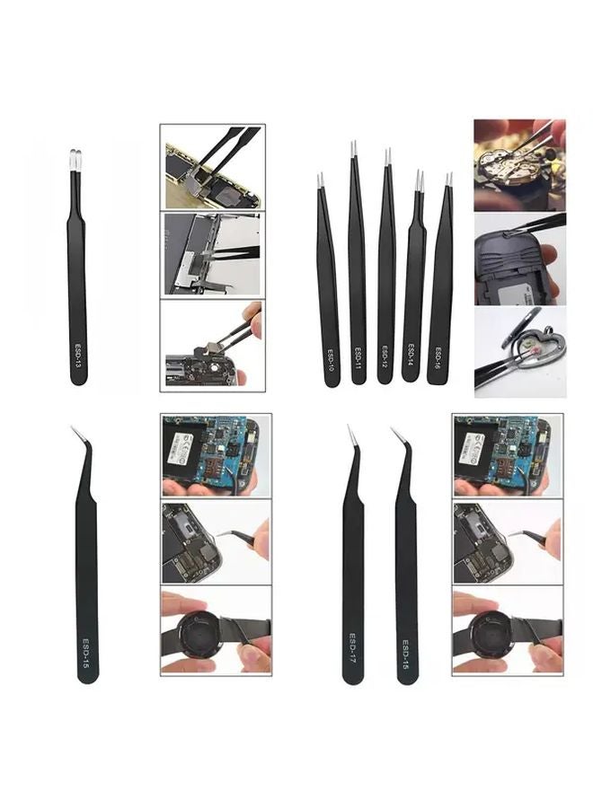 6pcs Black Metal Tweezers Set Precision Grip Tools for Electronics Repair DIY - Image 4