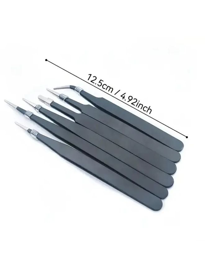 6pcs Black Metal Tweezers Set Precision Grip Tools for Electronics Repair DIY - Image 3