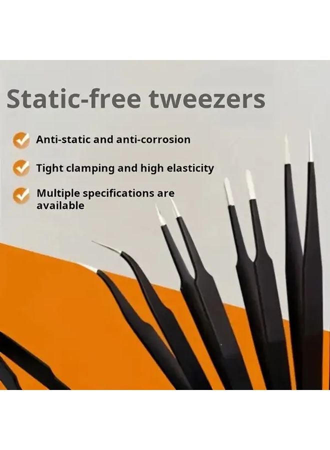 6pcs Black Metal Tweezers Set Precision Grip Tools for Electronics Repair DIY - Image 5
