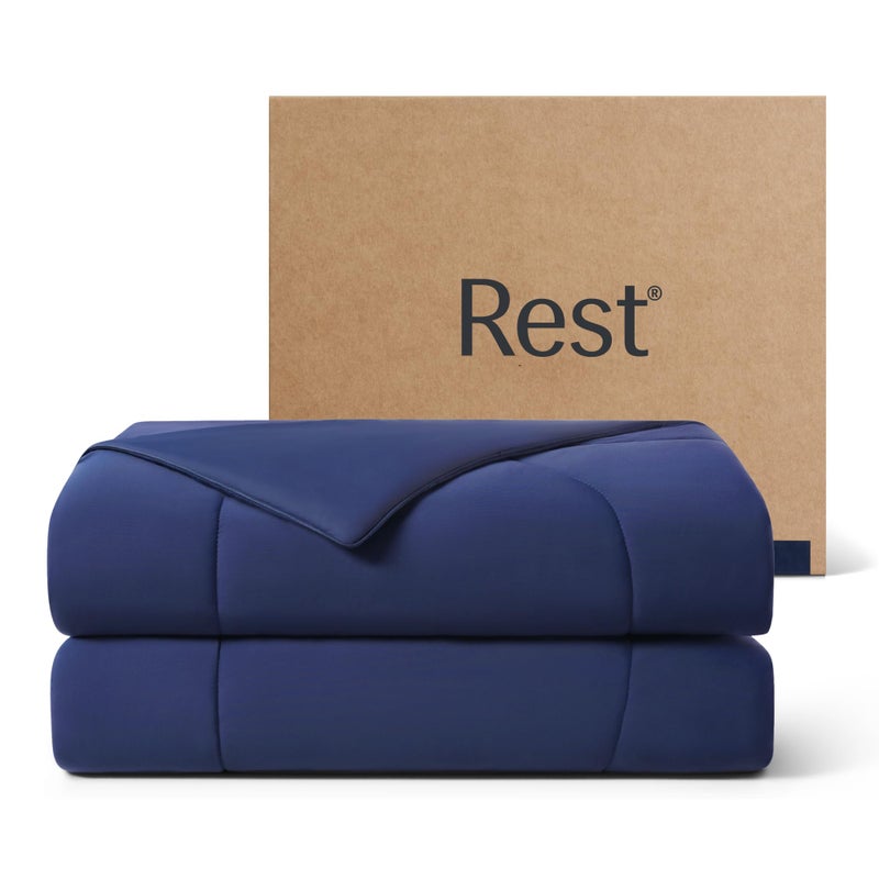 RESTÂ® EvercoolÂ® Cooling Comforter, Twin/Twin XL, Blanket for Hot Sleepers, All Season Bedding to Keep Cool for Night Sweats, Breathable Lightweight Blanket, 68"x90" Inches, Midnight Blue - Image 1
