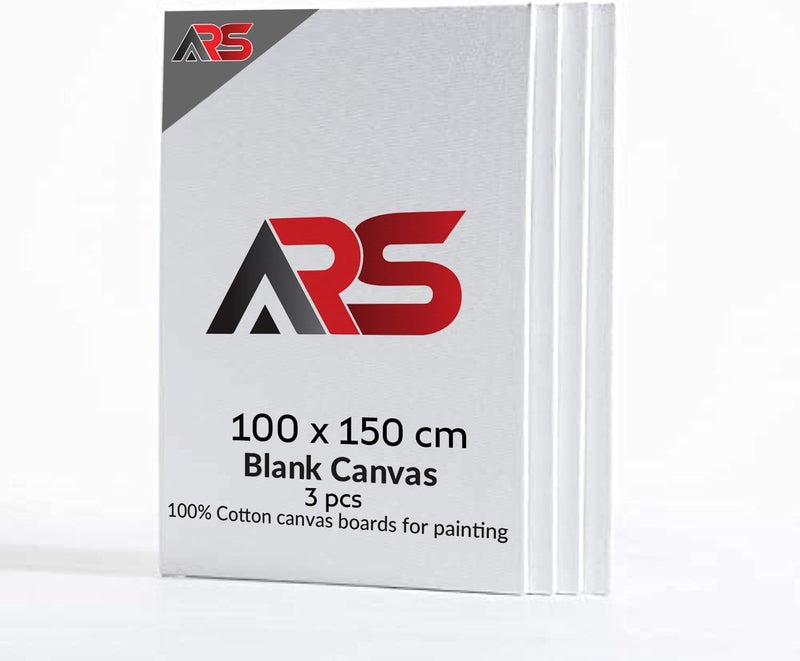 ARS Blank 100 x 150 cm White (Pack of 3)- this premium-quality 100% Cotton Artist Boards For Painting, Acrylic Pouring, Oil Paint Dry & Wet Art Media - Image 1