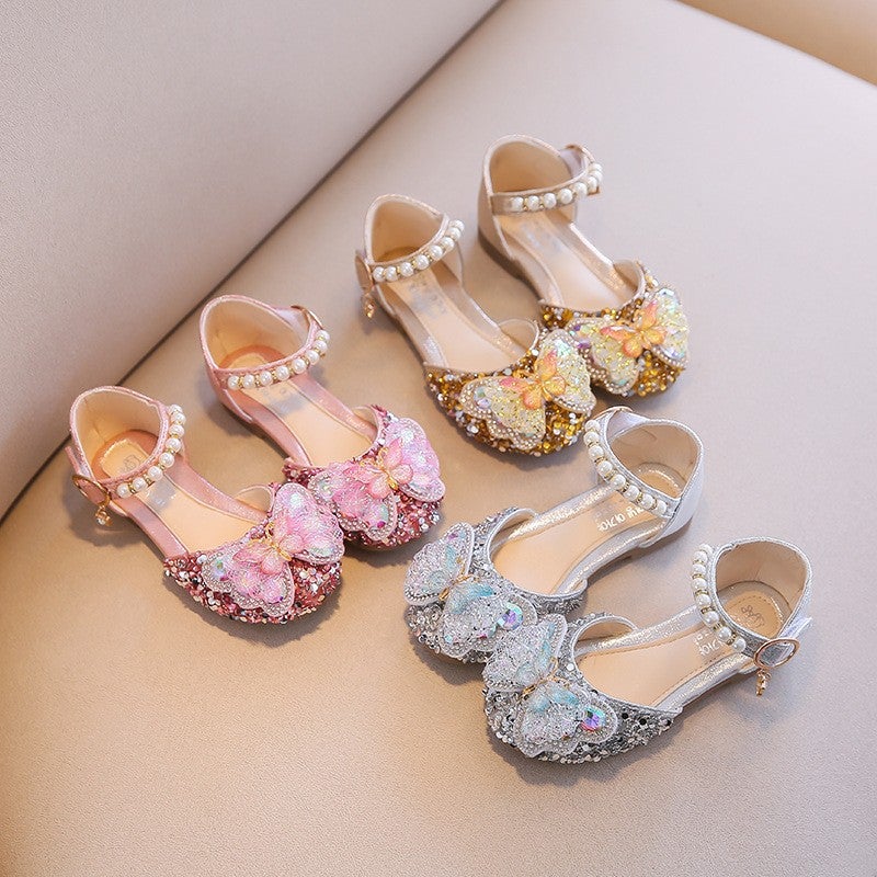2025 Spring And Girls Princess Shoes Korean Style Rhinestone Girls Baotou Sandals Soft Sole Small Leather Shoes Supply - Image 2