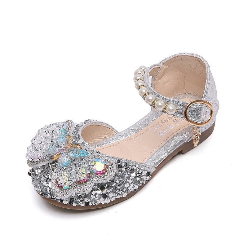 2025 Spring And Girls Princess Shoes Korean Style Rhinestone Girls Baotou Sandals Soft Sole Small Leather Shoes Supply - Image 3