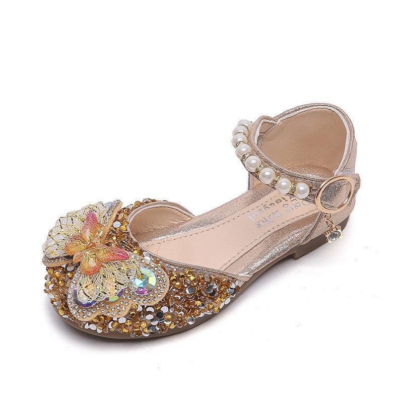 2025 Spring And Girls Princess Shoes Korean Style Rhinestone Girls Baotou Sandals Soft Sole Small Leather Shoes Supply - Image 5