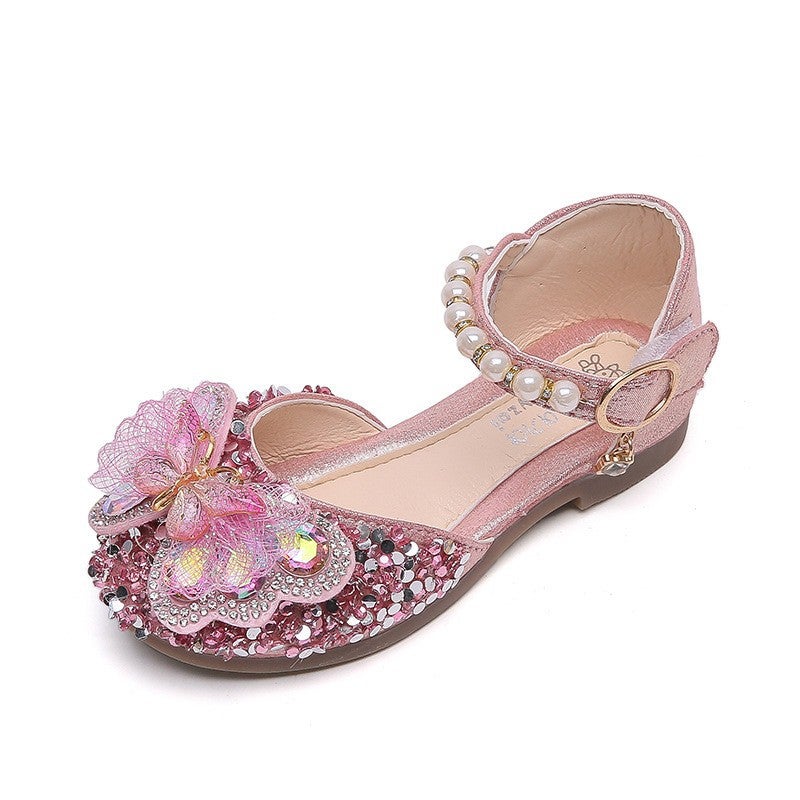 2025 Spring And Girls Princess Shoes Korean Style Rhinestone Girls Baotou Sandals Soft Sole Small Leather Shoes Supply - Image 4