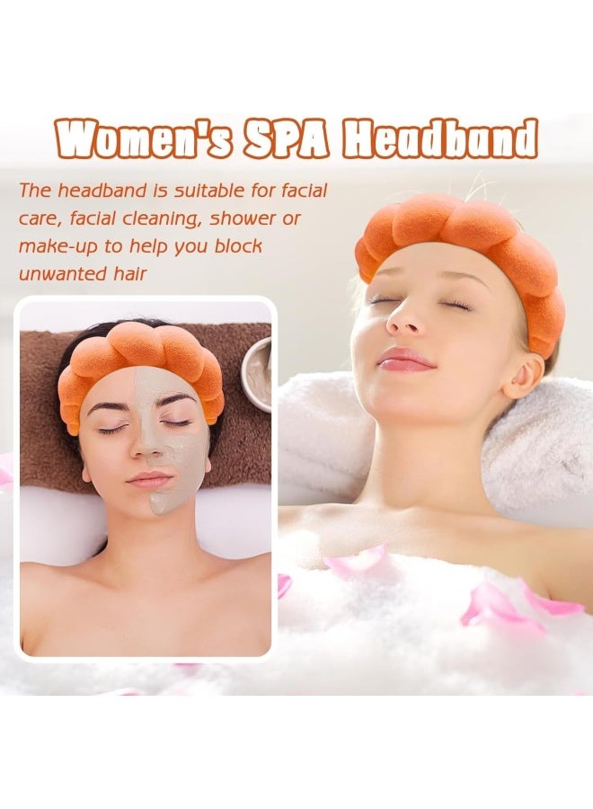 Premify Spa Sponge Headbands & 2 Wristbands Set For Women & Girls, Makeup Removal Headband & Terry Towel Cloth Fabric Hair Band For Washing Face, Skincare (Orange) - Image 4