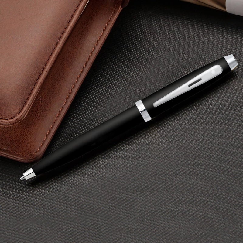 SHEAFFER قلم شيفر 100 E9317 أسود غير لامع مع تفاصيل مطلية بالكروم - Image 2