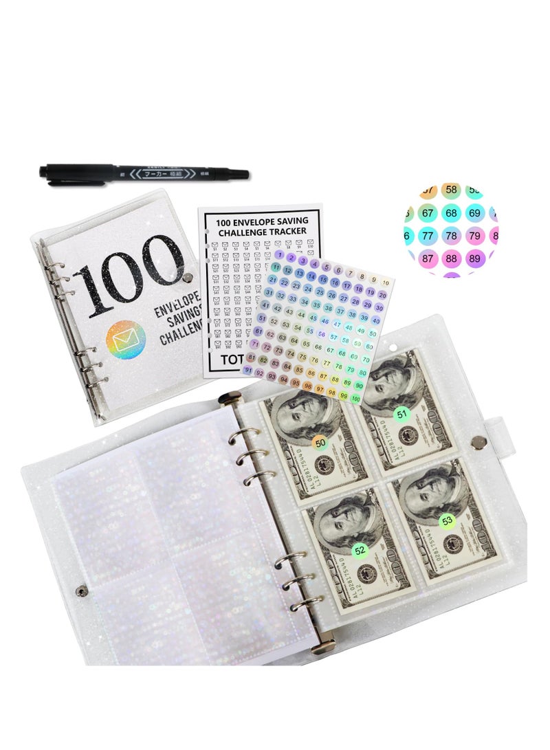 SYOSI 100 Envelopes Money Saving Challenge, 2023 New & Shiny 100 Envelope Challenge Binder, Easy and Funny Way to Save $5,050 Budget Planner, 100-Day Envelope Challenge Kit Money Saving Binder - Image 1