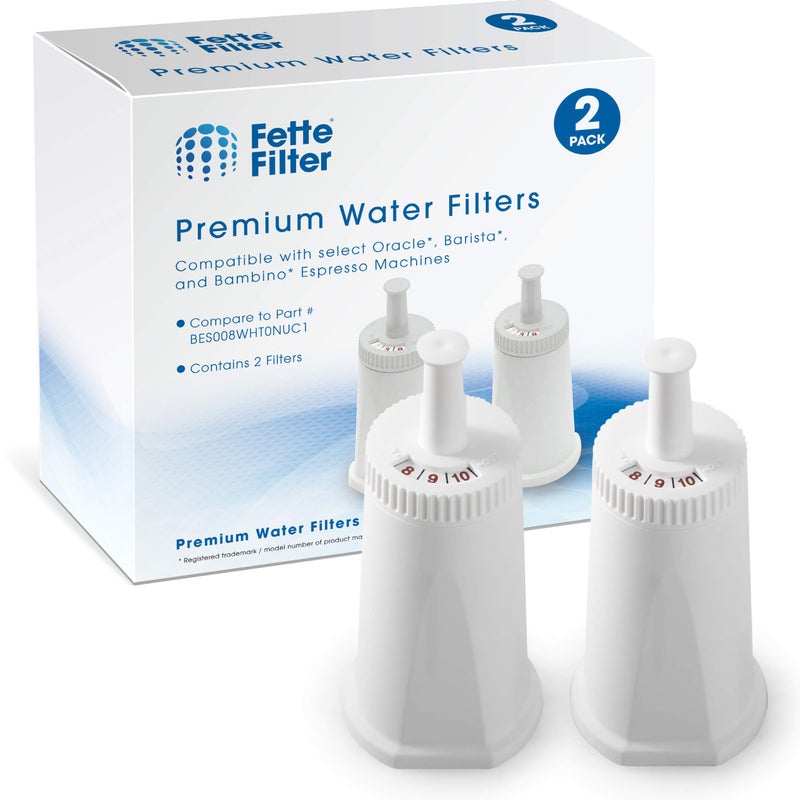 Fette Filter BES008WHT0NUC1 Replacement Water Filter Compatible with Breville Claro Swiss For Oracle, Barista & Bambino - Compare to Part # BES008WHT0NUC1 includes 2 Premium Replacement Cartridges. - Image 1