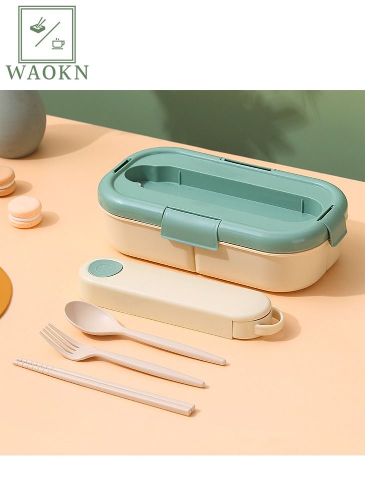 WAOKN Bento Boxes for 3 Grid With Spoon Fork and Chopsticks 1200 ML Bento Lunch Box For Kids Adults BPA-Free and Food-Safe Materials 