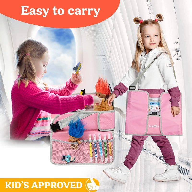 PILLANI Kids Travel Tray for Car - Car Seat Tray for Kids Travel, Road Trip Must Haves, Car Trays for Kids Roadtrip Essentials, Carseat Table Tray for Kids Road Trip Activities - Toddler Lap Desk Pink - Image 5