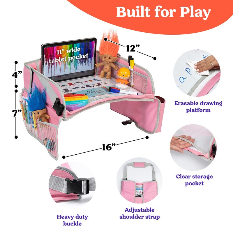 PILLANI Kids Travel Tray for Car - Car Seat Tray for Kids Travel, Road Trip Must Haves, Car Trays for Kids Roadtrip Essentials, Carseat Table Tray for Kids Road Trip Activities - Toddler Lap Desk Pink - Image 4