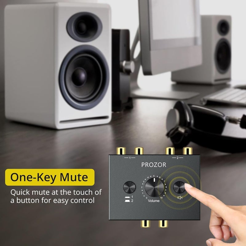 PROZOR 3.5mm & RCA Bi-Directional Audio Switch, 2-in-1-Out / 1-in-2-Out Passive Splitter with Volume Knob & Mute Button, Stereo L/R Audio Switcher Selector Box for Headphones, Amplifiers, Speakers - Image 3