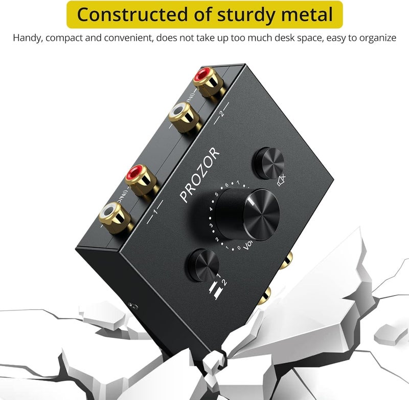 PROZOR 3.5mm & RCA Bi-Directional Audio Switch, 2-in-1-Out / 1-in-2-Out Passive Splitter with Volume Knob & Mute Button, Stereo L/R Audio Switcher Selector Box for Headphones, Amplifiers, Speakers - Image 5