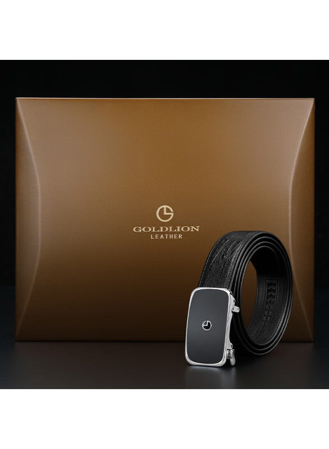 Goldlion Belt With Automatic Buckle, Inner Buckle Waist Belt, Ostrich Leather, High-end Wooden Gift Box, Trouser Belt, New Year Gift - Image 1