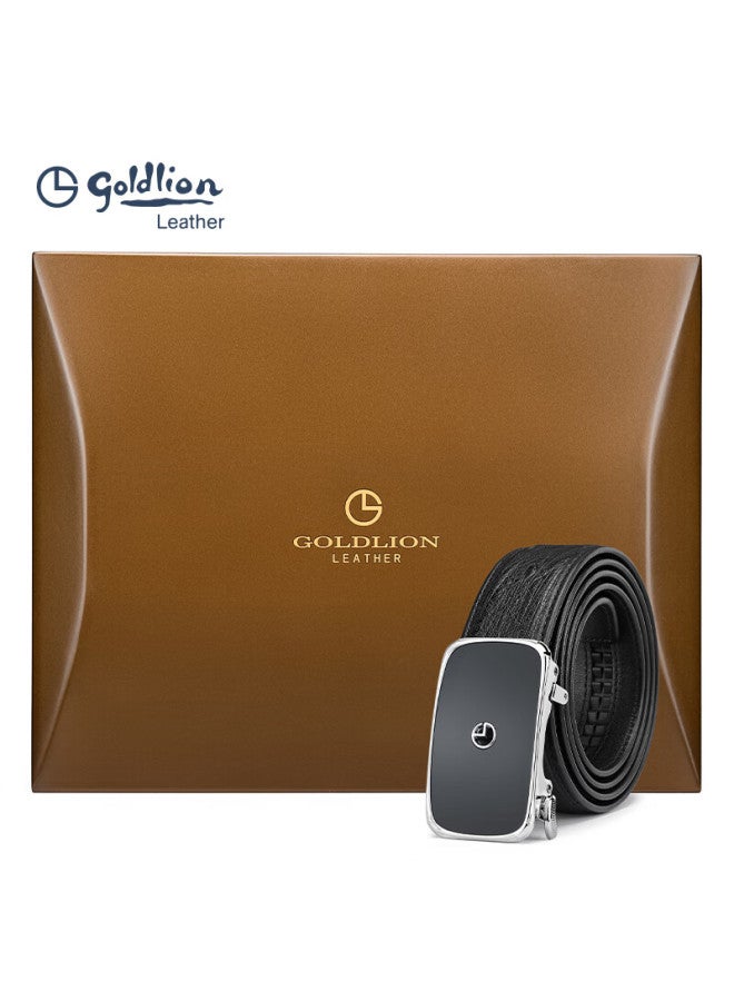 Goldlion Belt With Automatic Buckle, Inner Buckle Waist Belt, Ostrich Leather, High-end Wooden Gift Box, Trouser Belt, New Year Gift - Image 5
