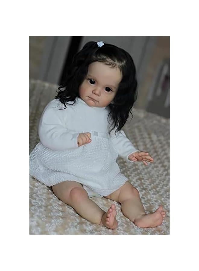 24 Inches Cute Huge Size Rooted Black Hair Silicone Vinyl Real Life Reborn Baby Girl Doll Realistic Newborn Toddler Dolls Crafted in Soft Weighted Body - Image 3