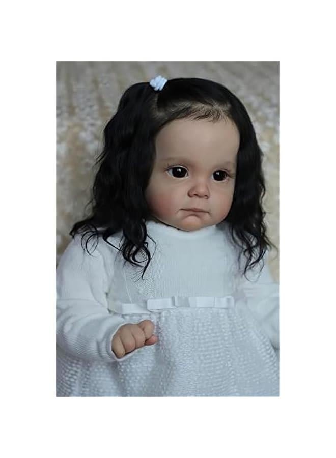 24 Inches Cute Huge Size Rooted Black Hair Silicone Vinyl Real Life Reborn Baby Girl Doll Realistic Newborn Toddler Dolls Crafted in Soft Weighted Body - Image 5