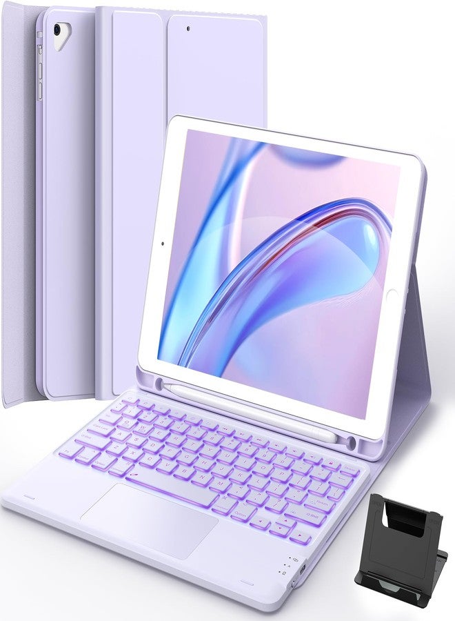 GreenLaw جراب لوحة مفاتيح GreenLaw لجهاز iPad 9.7 بوصة، الجيل السادس (2018)، الجيل الخامس (2017)، وiPad Air 2 (2014)، بإضاءة خلفية بسبعة ألوان، يدعم جهازين بلوتوث، لوحة مفاتيح تعمل باللمس لجهاز iPad Pro 9.7، لون بنفسجي - Image 1