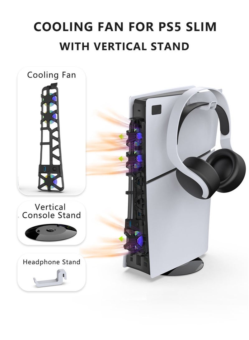 DOBE Cooling Fan for PS5 Slim,PS5 Slim PS5 Stand, Vertical Console Stand with Cooling Fan & Headphone Hanger,design for Playstation 5 - Image 1