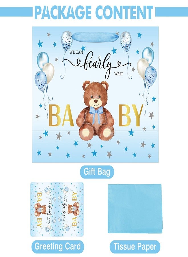 Laidans 13" Large Baby Shower Birthday Gift Bag for Boy with Tissue Papers and Card Blue Balloons Bear Design with Handles (Blue) - Image 4
