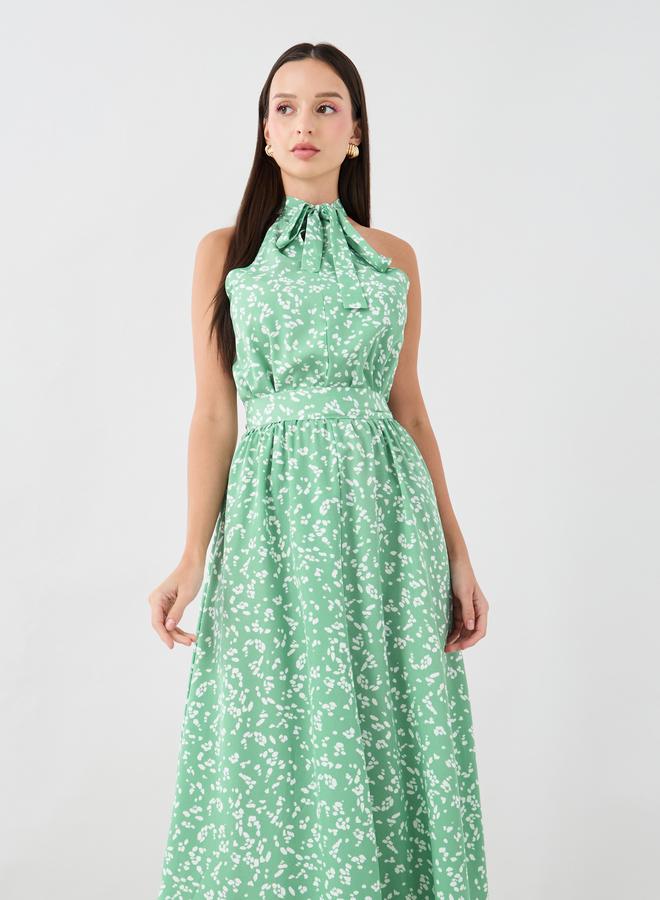 Take Two Printed Sleeveless Midi Dress with Tie-Up Neck - Image 2
