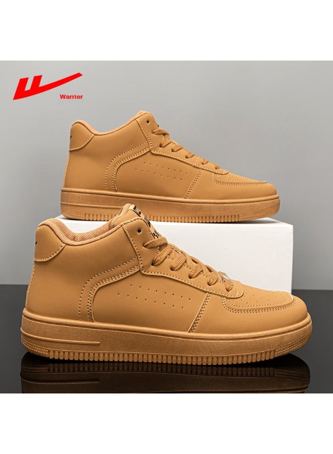 Pull Back Warrior Men's Breathable High-top Canvas Shoes For Students Comfortable Sports Thick-soled Height-increasing Casual Shoes Yellow Size 45 - Image 1
