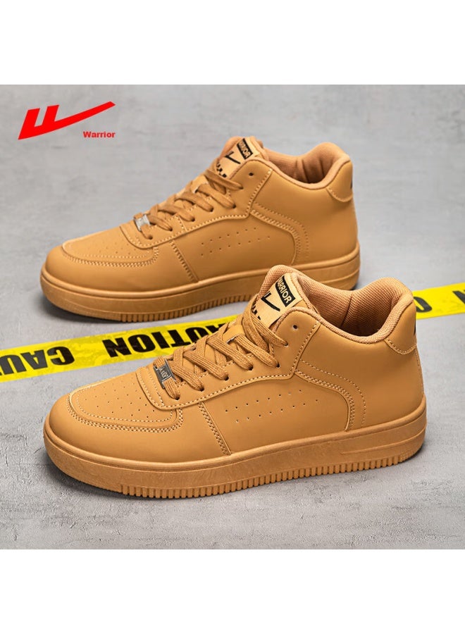 Pull Back Warrior Men's Breathable High-top Canvas Shoes For Students Comfortable Sports Thick-soled Height-increasing Casual Shoes Yellow Size 45 - Image 4