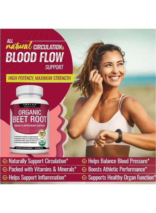 توب لوكس أقراص مسحوق جذر الشمندر العضوي – تركيبة قوية 2040 ملغ مع الفلفل الأسود، دعم أكسيد النيتريك والدورة الدموية – 90 قرص نباتي - Image 3