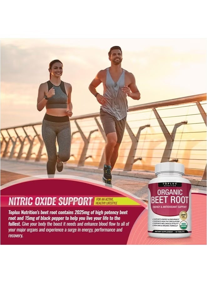 توب لوكس أقراص مسحوق جذر الشمندر العضوي – تركيبة قوية 2040 ملغ مع الفلفل الأسود، دعم أكسيد النيتريك والدورة الدموية – 90 قرص نباتي - Image 5