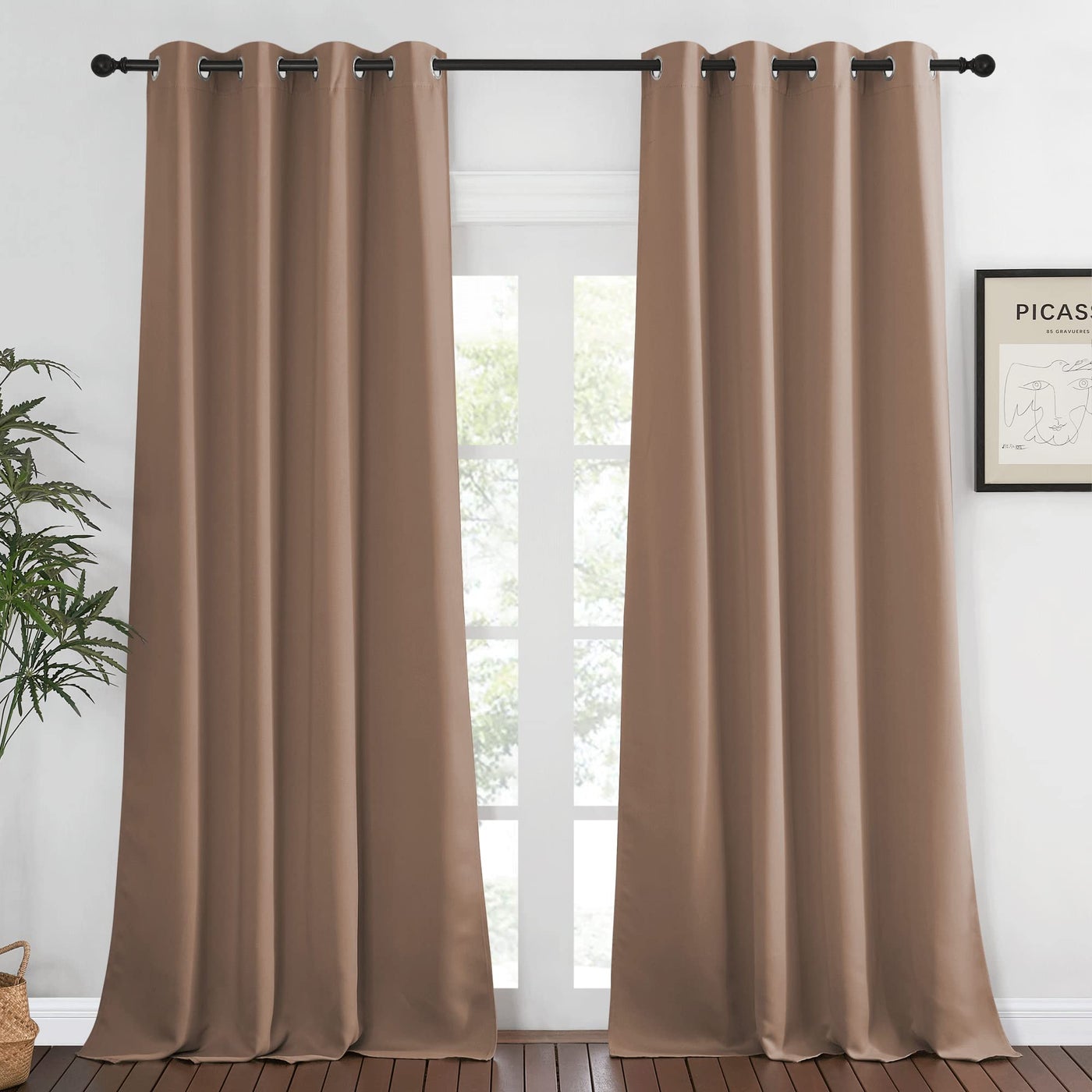 NICETOWN Grommet Blackout Curtain Panel - (Cappuccino Color) Thermal Insulated Room Darkening Drapes for Villa/Apartment/Rental Room, 52 inches Wide by 95 inches Long, 1 Piece