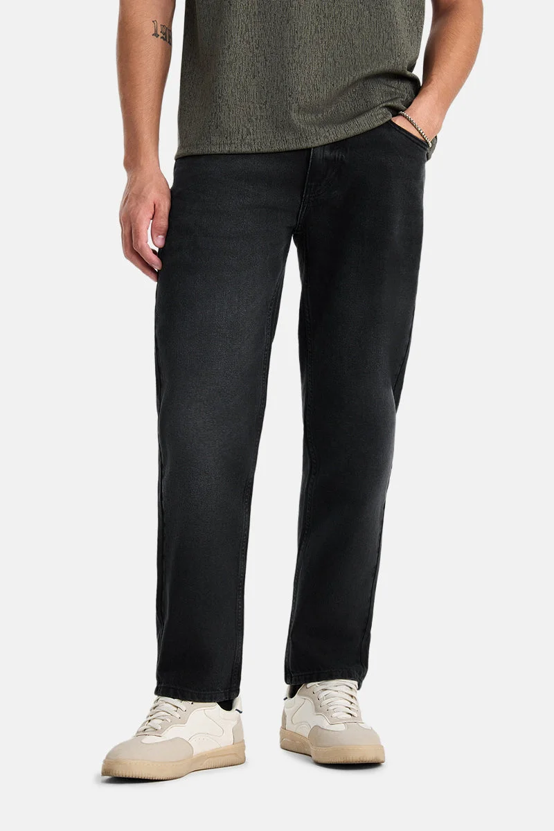 سنيتش Black Solid Relaxed Casual Jeans