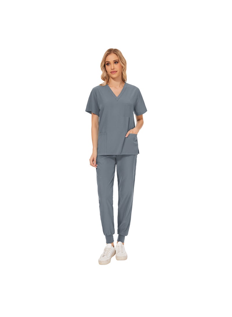 Generic New Summer Casual Womens Medical Scrubs Set 42109-Gray 