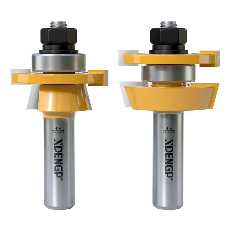XDENGP 2PCS Shaker Style Rail and Stile Router Bits Set 1/2 Inch Shank, 3/8 Inch Cutting Depth, Up to 7/8 Inch Stock, Kitchen Cabinet Door Frame Shaper Cutters Raise Panel Making Router Bit Set - Image 1