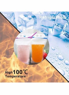 Y&D 50 Pcs Drink Pouches with Straws Stand Up Hand Held Translucent Reclosable Heat Proof Plastic Zipper Juice Bags - 9.06" x 5.12"/17 Oz  - Image 3