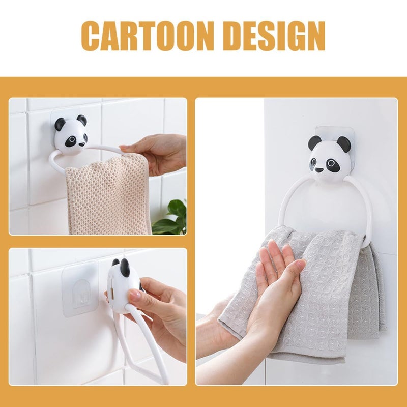 Adhesive Panda And Dog Towel Holder Wall Mounted Set Of 2 Cartoon Animal Rack - Image 4